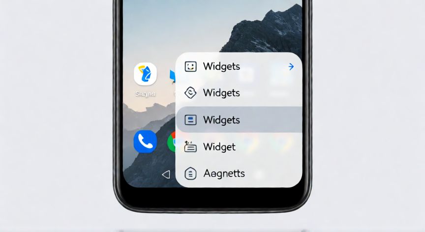 como encontrar widgets en android, Menú de widgets en la pantalla de inicio de un teléfono Android