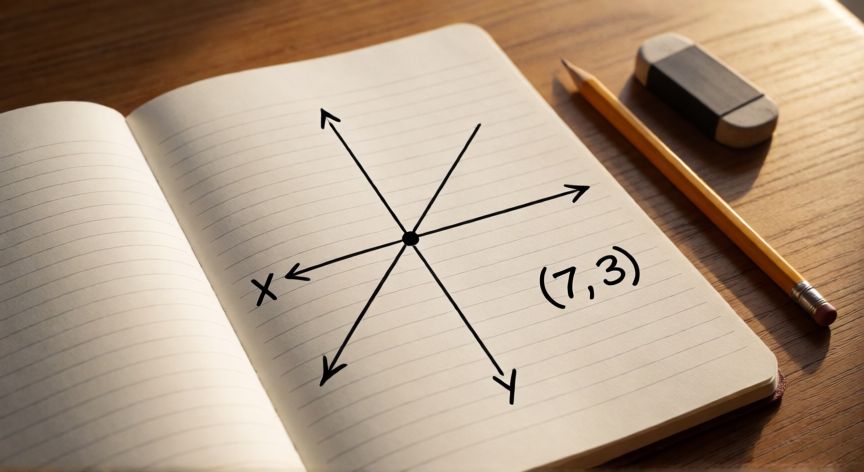 como encontrar x y y en una ecuacion, Plano cartesiano con dos rectas intersectándose en el punto (7,3) sobre cuaderno