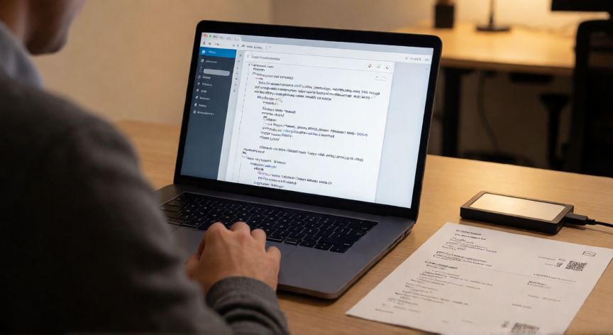 como encontrar xml de una factura, Persona buscando el archivo XML de una factura en su ordenador