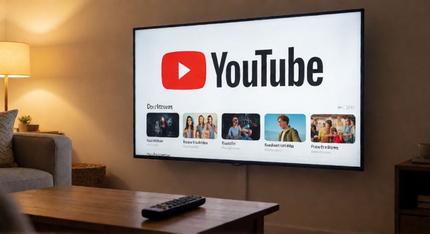 como encontrar youtube en la tv vizio, Televisor Vizio mostrando la aplicación de YouTube en la pantalla del salón