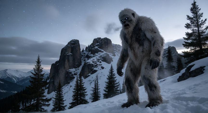 como encontrar zombie yeti, Zombie Yeti en su hábitat natural sobre una cresta nevada al atardecer