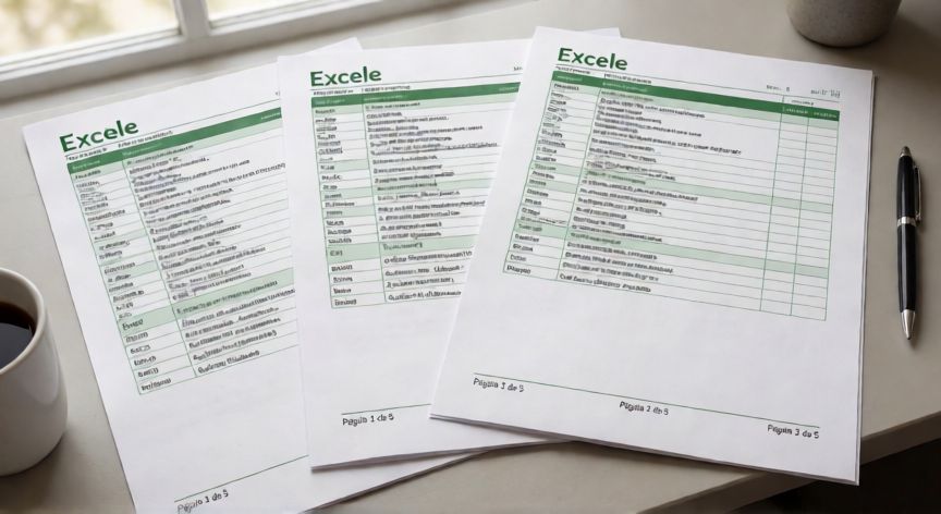 como enumerar páginas en excel 1 de 5, Documento de Excel impreso con numeración de páginas visible en el pie de cada hoja