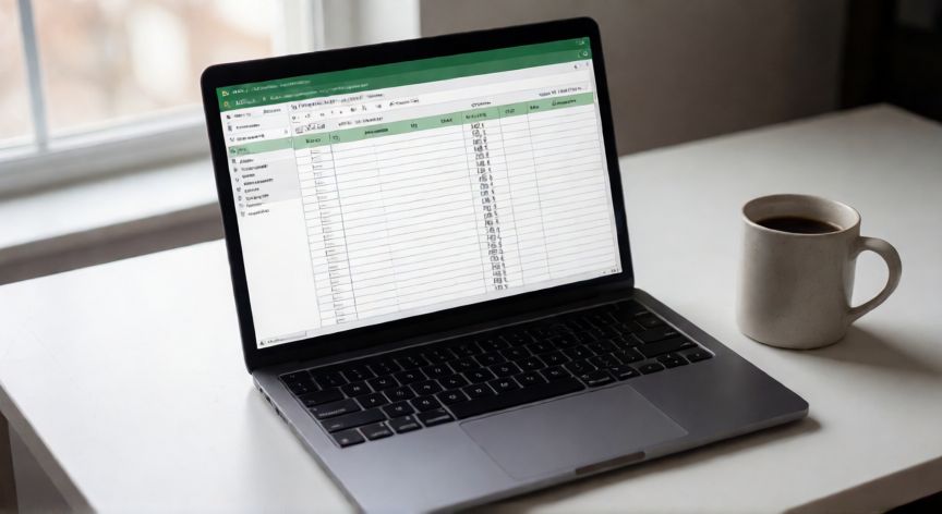 como excel numerar, Hoja de cálculo de Excel con una secuencia numérica del 1 al 50 en la columna A sobre un escritorio de trabajo.