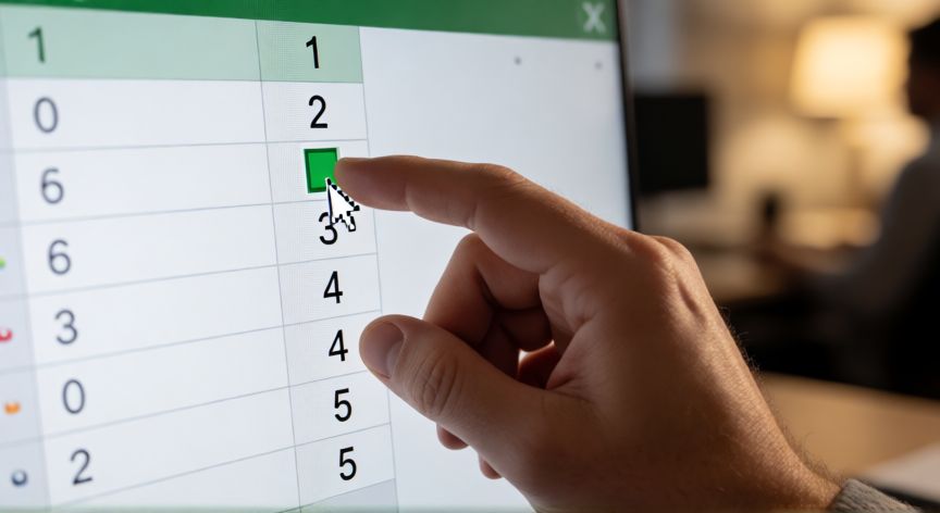 como excel numerar, Mano arrastrando el controlador de relleno de Excel para generar una secuencia numérica automática.