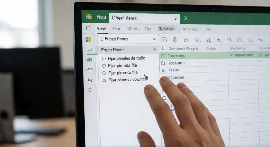 como fijar en excel celdas, Menú Fijar paneles en Excel con las opciones visibles