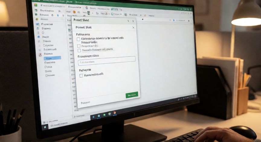 como fijar en excel una celda, Diálogo de protección de hoja en Excel con campos de contraseña y permisos de usuario visibles
