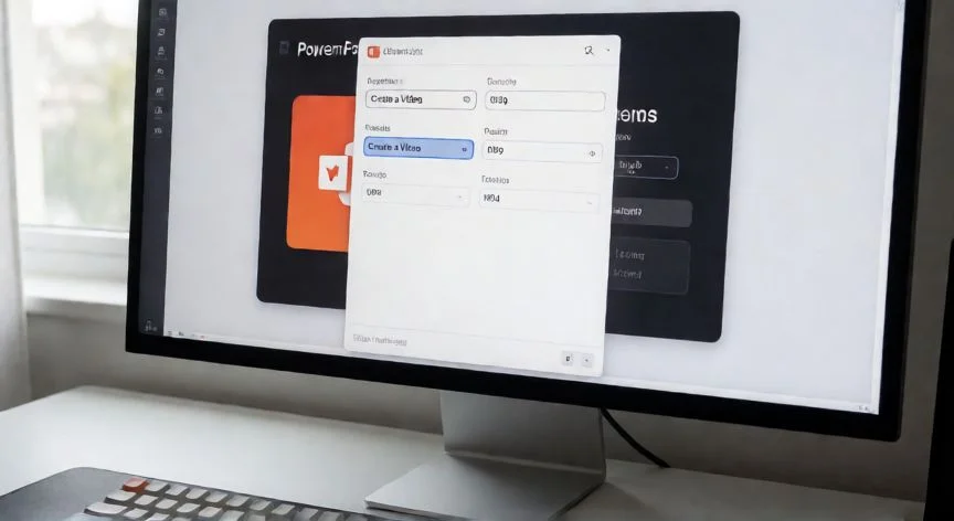 como grabar en powerpoint, Pantalla de exportación de vídeo en PowerPoint con resolución 1080p y formato MP4 seleccionados