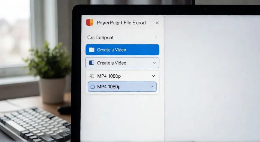 como grabar en powerpoint y guardar un video, Ventana de exportar video en PowerPoint con resolución 1080p seleccionada