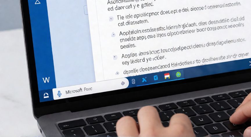 como grabar en word y que se escriba, Pantalla de Word mostrando transcripción de voz con el micrófono activo