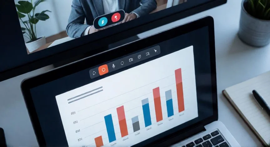 como grabar powerpoint, Barra de herramientas de grabación de PowerPoint visible en pantalla con botones de micrófono, cámara y grabar