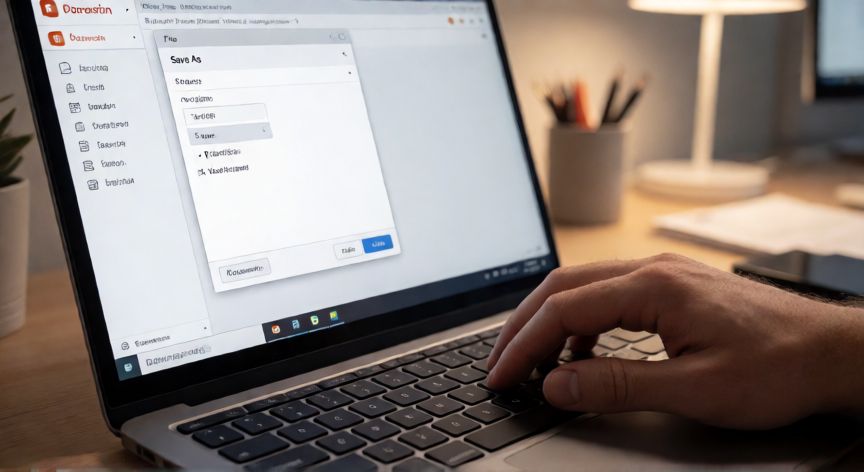como guardar en powerpoint, Pantalla de PowerPoint mostrando el cuadro de diálogo Guardar como en la pestaña Archivo