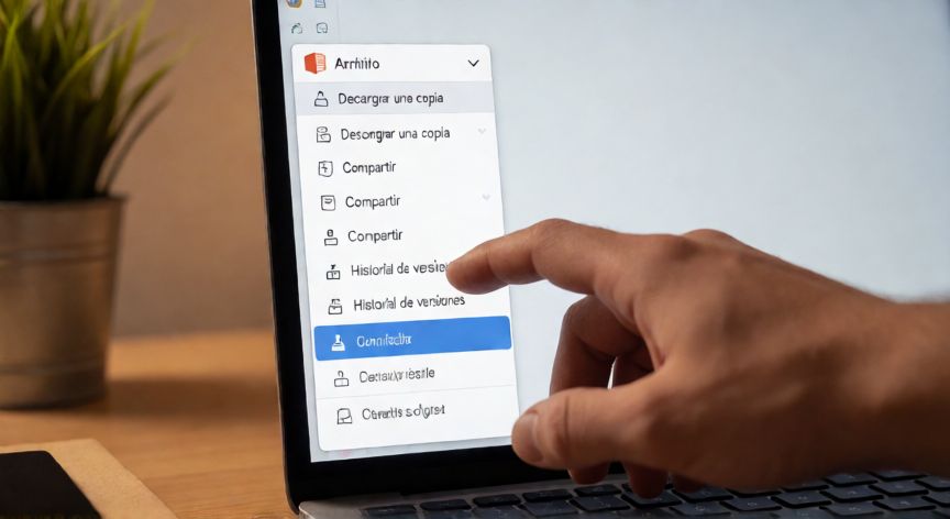como guardar en powerpoint online, Menú Archivo en PowerPoint Online con la opción Descargar una copia visible