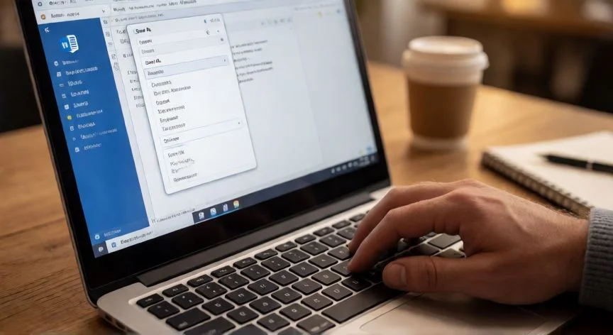 Persona guardando un documento en Microsoft Word usando la opción Guardar como desde el menú Archivo