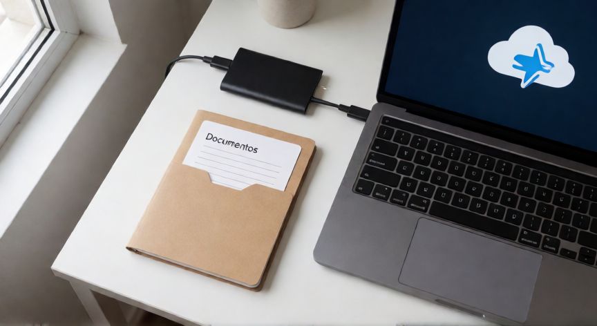 como guardar en word un documento, Espacio de trabajo organizado con sincronización en la nube y almacenamiento externo para guardar documentos