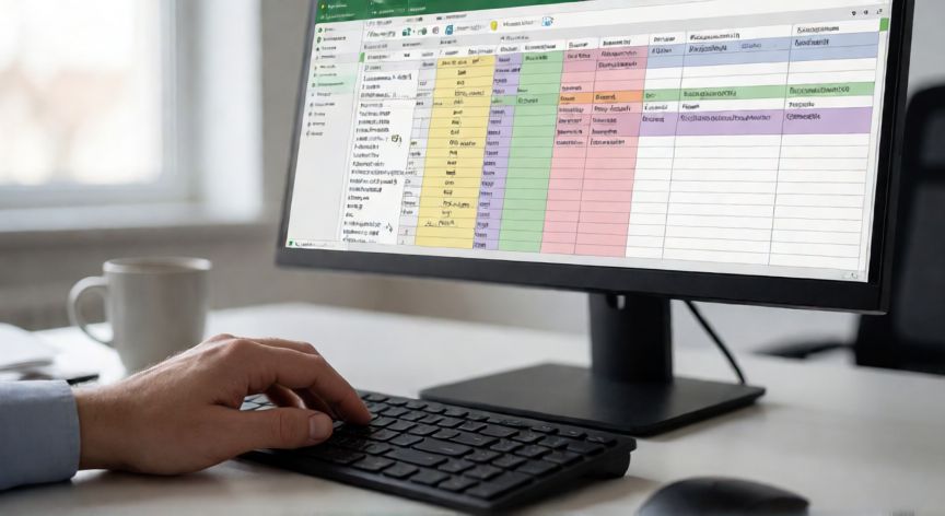 como guardar excel, Persona guardando un archivo de Excel desde su ordenador en una oficina