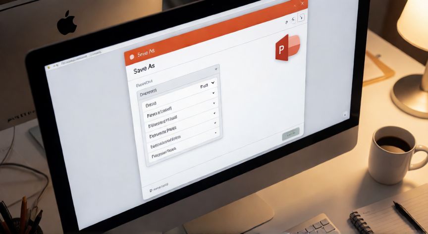 como guardar powerpoint, Ventana de Guardar como de PowerPoint mostrando las opciones de formato de archivo
