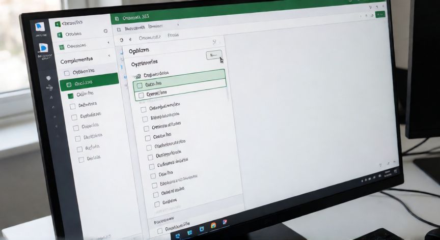 Ventana de Opciones de Excel 365 con la sección Complementos abierta mostrando la lista de add-ins
