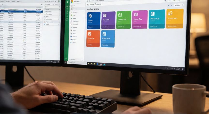 como habilitar complementos en excel 365, Galería de complementos de Excel 365 visible en pantalla mientras se busca un add-in