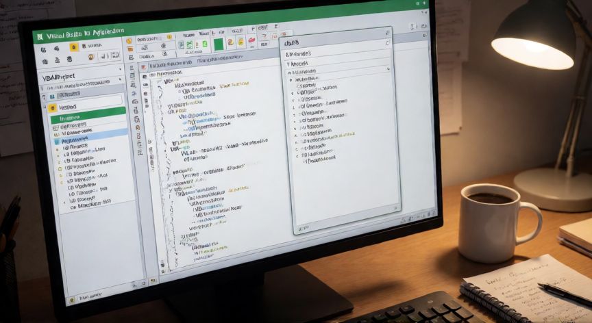 como habilitar macros en excel 365, Editor de VBA abierto en Excel 365 mostrando código de macros y el diálogo de gestión de macros