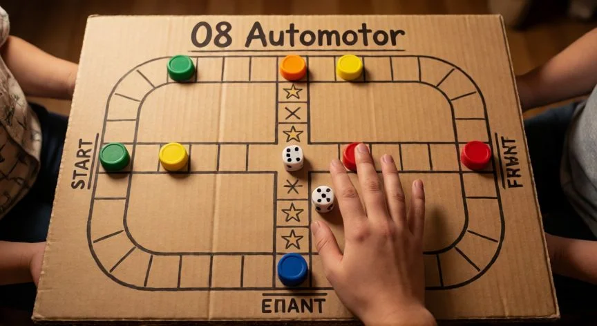 como hacer 08 automotor, Tablero de 08 Automotor terminado con piezas de tapones y dado