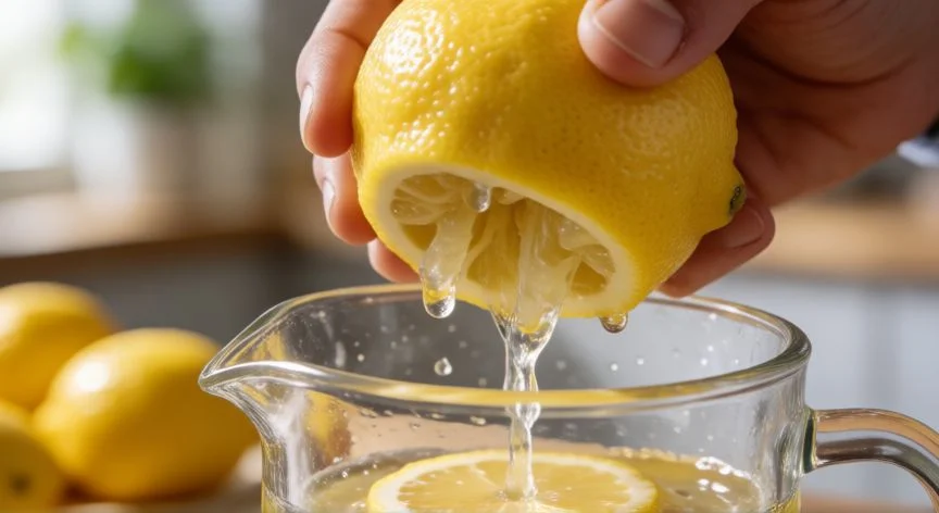 Exprimiendo limones frescos para preparar una litrona casera
