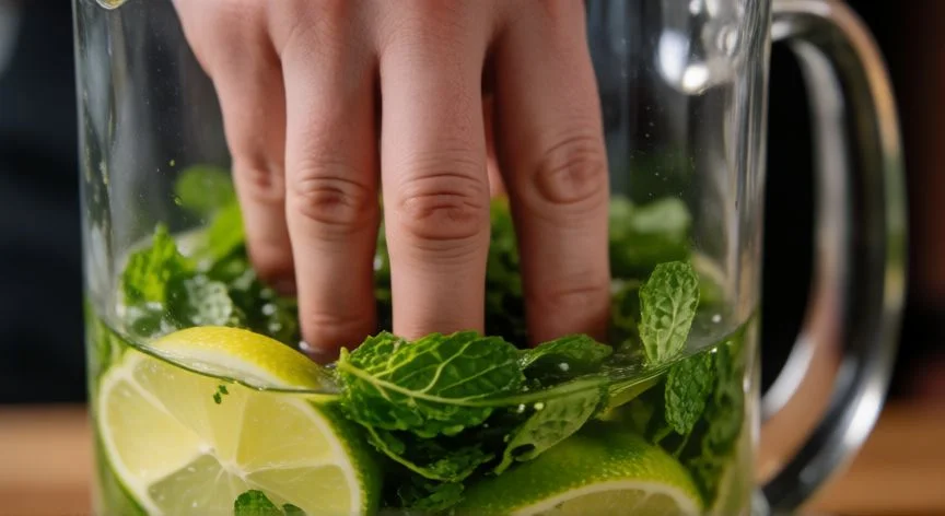 como hacer 10 litros de mojito, Preparación de menta y limón para coctelería en gran formato