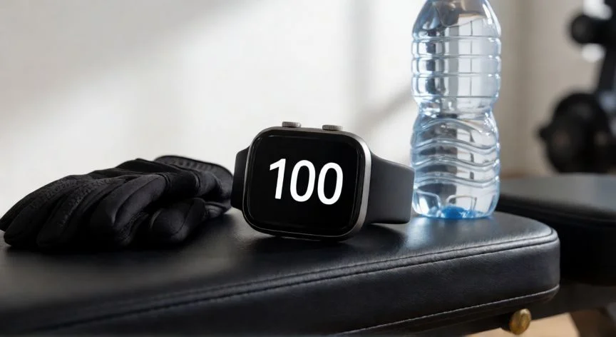 como hacer 100 flexiones, Reloj deportivo mostrando el número 100 en una sesión de entrenamiento