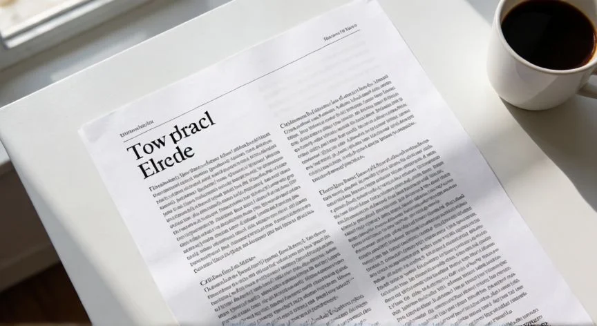como hacer 2 columnas en word, Documento impreso con diseño de dos columnas estilo revista sobre un escritorio
