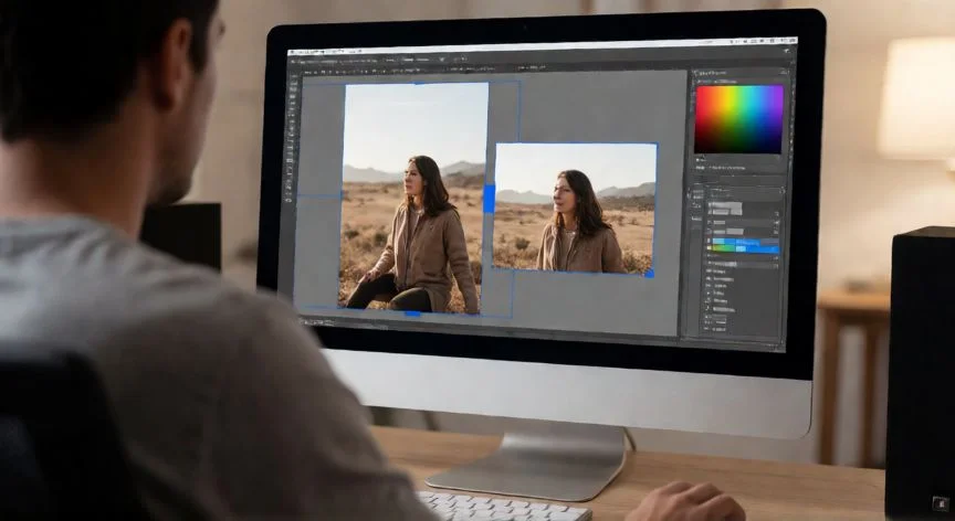 como hacer 2 fotos en una sola, Edición profesional de dos fotografías en un ordenador de escritorio