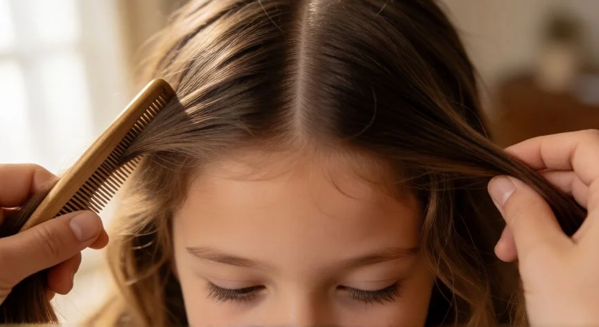 Niña con dos moños laterales decorados con lazos rosa