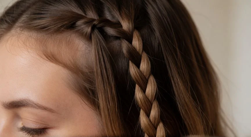 Detalle de separación del cabello para iniciar trenza de raíz