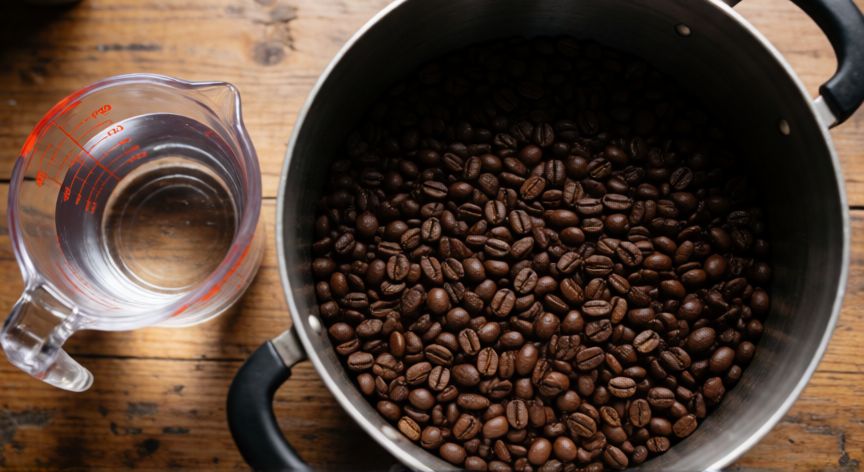 como hacer 3 litros de cafe, Ingredientes para preparar café en grande: granos tostados y agua medida