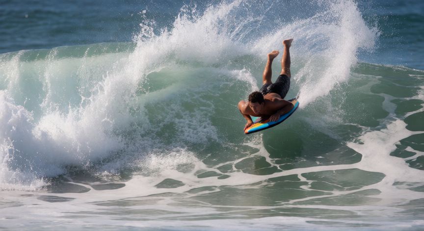 Bodyboarder realizando un giro de 360 grados en el interior de una ola