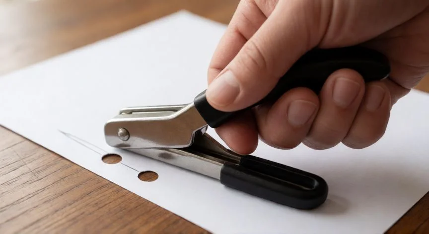Técnica de alineación con perforadora de doble orificio sobre papel