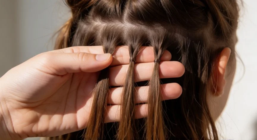 Seccionando el cabello en cuatro partes para trenzar