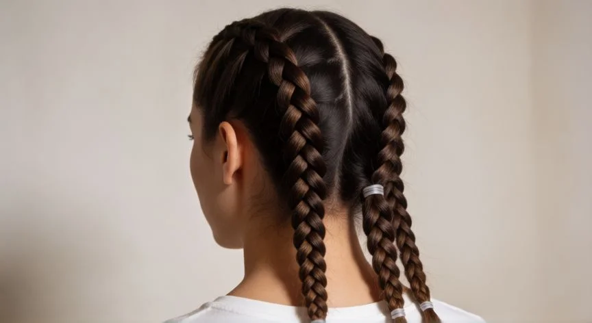 como hacer 4 trenzas de boxeadora, Vista trasera de cuatro trenzas de boxeadora terminadas
