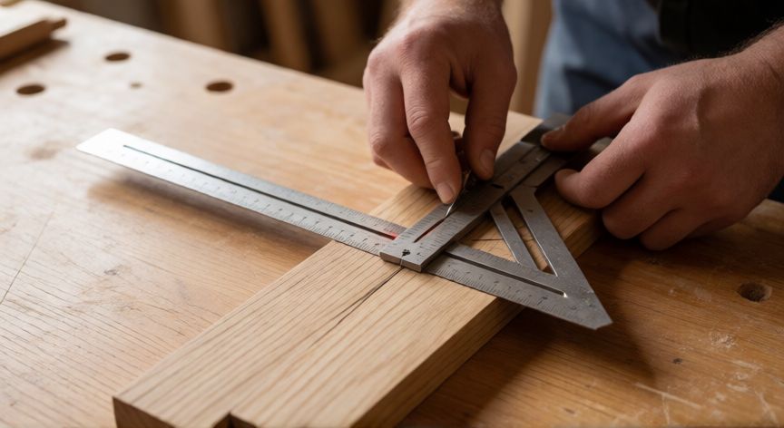 Uso de una escuadra miter para trazar 45 grados en madera