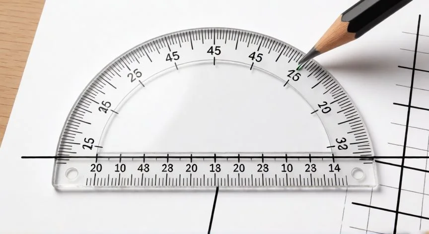 como hacer 45 grados, Medición de ángulo de 45 grados con transportador y lápiz