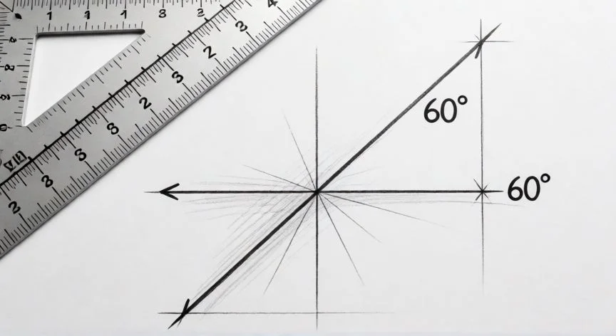 como hacer 60 grados con escuadras, Resultado final de la construcción geométrica de 60 grados con escuadras