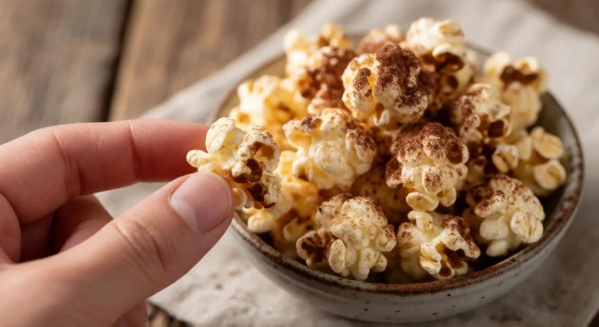 como hacer 7 cereales, Popcorn de avena casero espolvoreado con cacao
