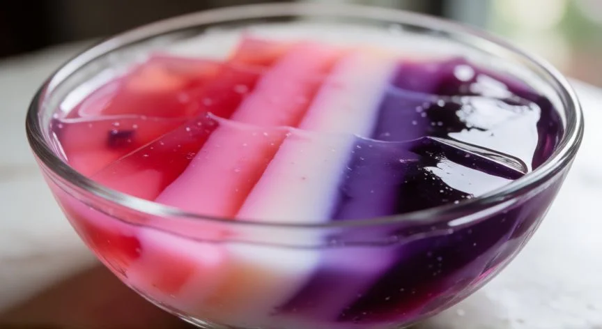 como hacer 7 mares, Detalle de las capas de colores brillantes en la preparación de los 7 Mares