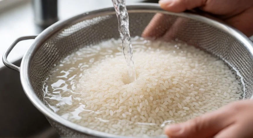 como hacer arroz de sushi, Lavado de arroz japonés de grano corto para sushi