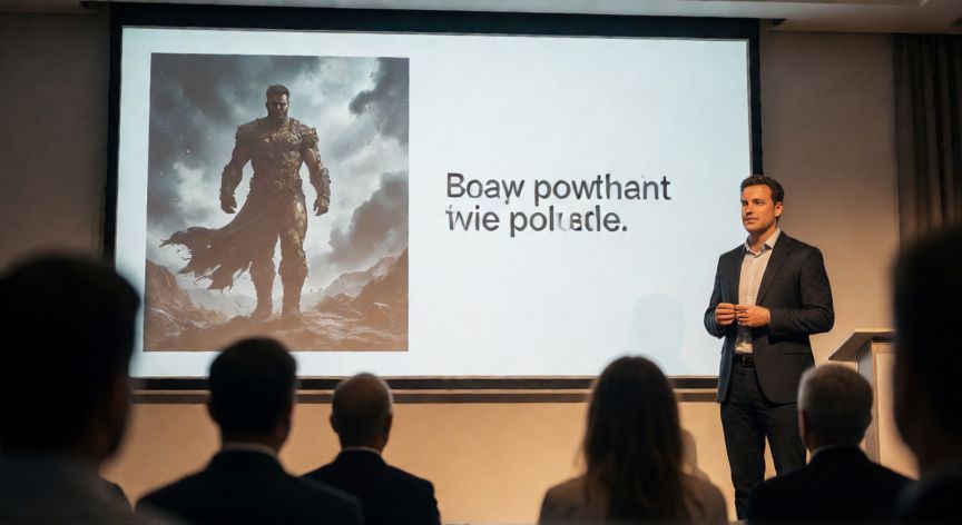 como hacer buenas presentaciones en powerpoint, Ponente proyectando una presentación minimalista en una sala de conferencias con audiencia