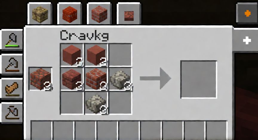 como hacer cada bloque en minecraft, Interfaz de la mesa de trabajo en Minecraft mostrando la receta para hacer ladrillos