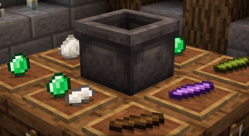 como hacer cada poción en minecraft, Estación de fabricación de pociones en Minecraft con caldero e ingredientes