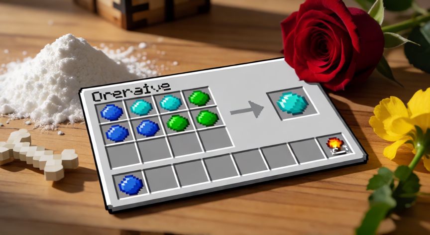 como hacer cada tinte en minecraft, Mesa de tingado de Minecraft con ingredientes para crear tinte cian