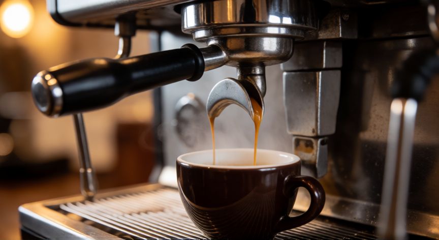 como hacer cada tipo de cafe, Preparación de espresso en máquina profesional con crema perfecta