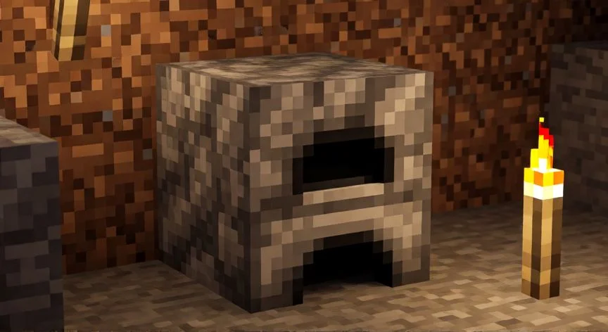 Horno de Minecraft hecho de piedra en una cueva