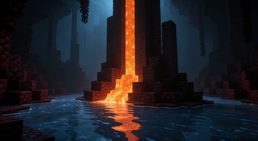 como hacer cada tipo de piedra en minecraft, Formación de basalto con lava y agua en el entorno de Minecraft