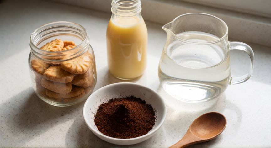 como hacer cafe asiatico, Ingredientes para preparar café asiático con galleta y café molido fino